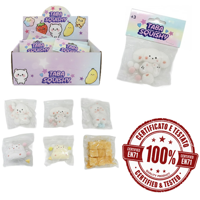 SQUISHY TABA (Sugar Animals) 9cm TPR (Slow Rising) In busta di Polietilene (15x12cm) – In display da 12pz 6ass…x12…x144